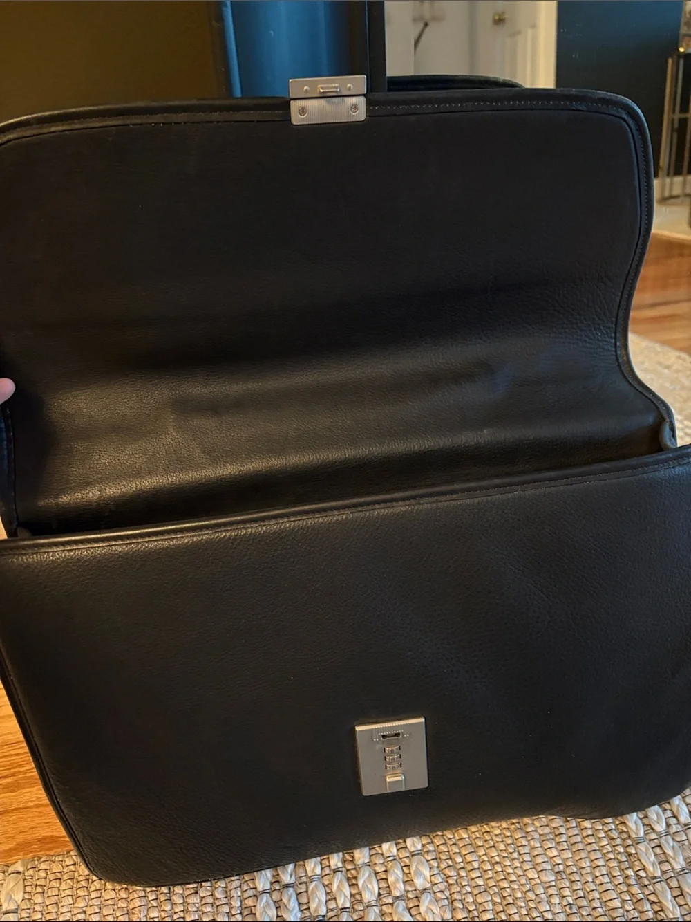 Classic Black Leather Briefcase with Secure Metal Lock